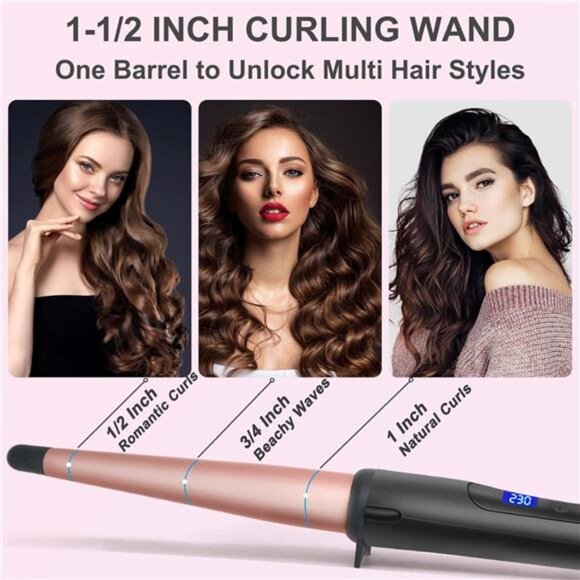 Hair Curling Wand,1/2-1Inch Tapered Curling Iron for All Hair Types,Professional - Picture 2 of 7